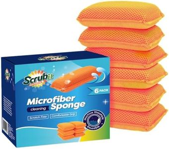 Commercial Miracle Microfiber Kitchen Sponge by Scrub-It - Large - Non-Scratch Heavy Duty Dishwashing Cleaning sponges- Machine Washable- (Orange, 6 Pack)