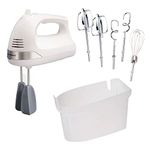 Hamilton Beach Snap-On Case, 7 Attachments Including Dough Hooks and Whisk, White (62636) 6-Speed Electric Hand Mixer with Easy Clean Beaters