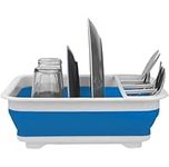 Serenib Collapsible Dish Drying Rack with Adjustable Water Draining Sprout Portable Dish Drainer for Kitchen Sink Counter Over The Sink Drying Rack for Kitchen RV Camping Storage (Gray) (Blue)