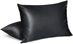 Fittia Satin Pillowcases Set of 2, Standard Size Silk Satin Pillow Cases for Hair and Skin, Soft and Smooth Satin Cooling Pillow Covers with Hidden Zipper, Black