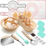 Windspeed Sourdough Bread Baking Supplies Kit of 13, Sourdough Starter Kit Include 10 and 8 Inch Bread Proofing Basket Dough Scraper Basting Brush Linen Bread Bag Dough Whisk and Others