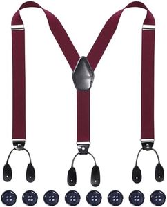 Kajeer Mens Adjustable Button End Suspenders - Y-Back Elastic Tuxedo Suspenders with Heavy Duty Leather Buttons End (Wine red)