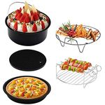 Air Fryer Accessories Set, 5PCS Deluxe Air Fryer Accessory Fit for Most 2.3L-3.2L Air Fryers, Cake Barrel 6 in(Diameter 16cm), Include Cake Pan, Pizza Pan, Grilling Rack, Silicone Mat, Nonstick