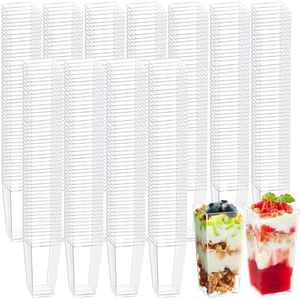 LECEHIVO 560 Pack 3 oz Mini Dessert Cups Tall Clear Parfait Cups Square Plastic Cheesecake Shooter for Appetizers Desserts Mousse Chocolate