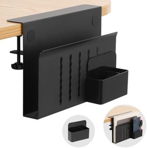 CIBOTIES Desk Side Storage, Under Desk Laptop Mount, Table Side Hanging File Organizer, No Drill Clamp On Cable Management Tray, Laptop Holder with Magnetic Pen Holder for Office and Home(Black)