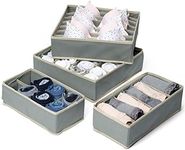 MATANA - Set of 4 Fabric Storage Organiser Foldable Boxes for Bra, Socks, Underwear, Ties, Newborn Clothes - Multi-sizes, 45 Compartments