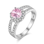 Uloveido Women's Platinun Plated Round Cut Pink Cubic Zirconia CZ Promise Rings for Her Split Shank Fashion Wedding Engagement Rings for Women (Pink, Size 7) J510