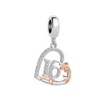 KunBead 16 Happy Birthday Rose Heart Dangle Bead Charms Compatible with Pandora Bracelet for Daughter Granddaughter Sister Best Friend