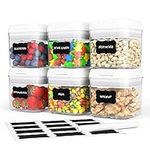 6 Pack Airtight Food Storage Container Set, Kitchen and Pantry Containers, Keep Food Fresh, Dry and Organized, All Same Size 0.5L Each, with Improved Lids, Labels and Marker