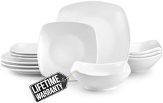 Zulay Kitchen Luna Plates and Bowls Sets, 12 Piece Modern Porcelain Dish Set for 4, Chip and Scratch Resistant Square Dinnerware Set, Microwave and Dishwasher Safe, Pearl White