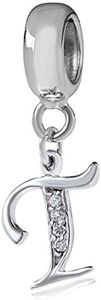 Charm in argento Sterling 925 con ciondolo a forma di lettera dell'alfabeto, utilizzabile come iniziale o per formare parole, compatibile con bracciali Pandora T