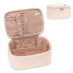 Travel Makeup Bag, Portable Cosmetic Bag with Makeup Brush Organiser Large Capacity Make up Case Water-Resistant Toiletry Bag for Women Travel Essentials, Cream