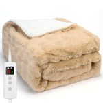 PROALLER Heated Blanket Electric Throw 160x130CM, 10 Levels &1-9H Timer Auto-Off, Machine Washable, Faux Rabbit fur and Sherpa Full Body Warming, Sofa Bed Office Use, Heating Blanket