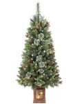 Pre-lit Artificial Christmas Tree 120/4ft,256 Branches Tips Potted Decorated Pine Xmas Tree with LED Lights & 12 Red Berry & 12 Pinecone for Indoor Outdoor