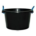 1 x 45L Litre Black Heavy Duty Multipurpose Plastic Tub Bucket Planter With Rope Handles Muck Bucket Open-Top Storage Round Utility Tub for Indoor or Outdoor Home Garden (Made In UK)