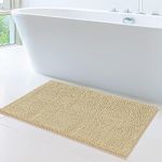 ITSOFT Chenille Bath Mat, Non Slip Bathroom Mat for Bathroom, Absorbent & Machine Washable Toilet Mat, Soft Plush Bathroom Rug, Bathroom Accessory (87x53cm, Beige)