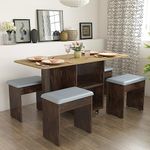 Studio Kook Bonbon 4 Seater Folding Dining Table With Inbuilt Seating(Matte Finish)(Junglewood),Brown