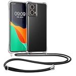 kwmobile Crossbody Case Compatible with Motorola Moto G85 5G Case - Clear TPU Phone Cover w/Lanyard Cord Strap - Transparent/Black