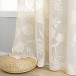 Beige Lace Sheer Curtains 54inch Rose Knitted Floral Vintage Lace Embroidered Curtains for Living Room Bedroom Window Privacy Country Chic Retro Leaf Semi Sheer Drapes Pencil Pleat 52"W 2 Drapes