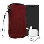 kwmobile Universal Smartphone Sleeve - Corduroy with Hand Strap and Zipper Closure - Internal Mesh Pocket - Mobile Phone Sleeve Pouch - Neoprene Phone Sock - Tawny Red