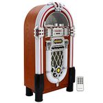 Jukebox Player Retro Vintage Stereo Entertainment Centre 7 Colour Changing LED Lights Remote Floor Standing Portable Wheels FM Radio Bluetooth AUX MP3 USB CD AUX