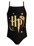 Harry Potter Swimming Costume | Quidditch Girls Swimsuit | Children's Swimming Costumes | Age 8 to 9 Years Black