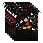 Kuber Industries Shoe Cover For Traveling|Disney Mickey Print Non Woven Drawstring Bag|Shoe Bags For Shoes, Slipper, Heels|Transparent Window|Pack of 6 (Black)