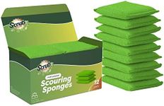 SCRUBIT Multi-Purpose Dish Scrub Sponge, Non Scratch Scouring Pads, Cleaning Sponges for pots, dishes, utensils, & Non-Stick Cookware - Sponges for Kitchen & Bathroom - 12 Pack Dish Sponge (Green)