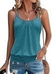 Micticsi Women's Sexy Spaghetti Strap Tank Tops Banded Bottom Scoop Neck Sleeveless Tops 2025 Blue Green XL