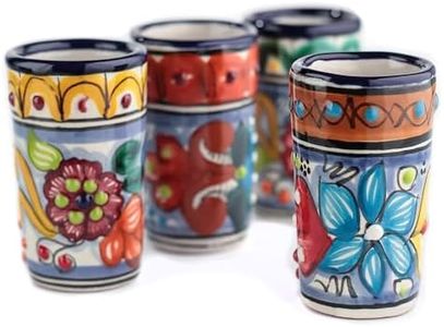 MEXTEQUIL - Talavera Shot Glasses Set of 4 Authentic Mexican Tequila Shot Glasses - Hand-painted - 2 Oz (Puebla Blue)