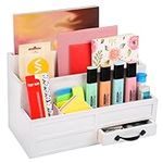 Belle Vous White Desk Organiser with Storage Drawer - Multifunctional Desk Tidy Holder for Desktop Accessories, Letters/Mail, Supplies/Stationery, Files, Pen/Pencil & More - For Home, Office or School
