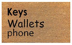 nlymat Key Wallets Phone Printed Anti-Slip Doormat (Black and Brown) Rectangular Shaped Entryway Rug Natural Coir Material with PVC Backing for Outdoor Entrance Home Multipurpose Mats Floor Door Hall Drawing Room Living Room (75cm x 45cm)