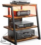 AV Media Stand with Outlets, Media Console with LED Lights, Stereo Racks and Stands with Storage Shelves, Media Audio Tower Cabinet, Rustic Brown