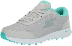 Skechers Women's Max Fairway 4 Spikeless Golf Shoe Sneaker, Gray/Turquoise, 11