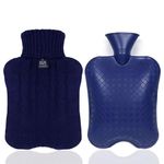 Hot Water Bottle with Soft Cover (2 Liter), Winter Warmer for Hot Compress,Menstrual Cramps,Neck and Shoulder Pain Relief,Hand Feet Warmer (Blue)