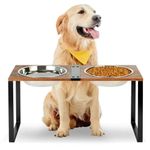 GUUSII HOME Raised Dog Bowl with Stand Elevated Dog Feeding Station for Large Medium Sized Dogs Food and Water Feeder Set Double Stainless Steel Dishes 1500 ml 57.5*24*29 cm Easy to Set up (Brown)