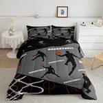 Erosebridal Basketball Bedding Set Queen Sports Comforter Sets for Boys Grey Black Basketball Comforter Sets Basketball Bedding for Boys Kids Bedroom Decor,Ball Game Down Comforter with 2 Pillowcases