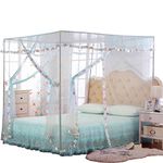 JQWUPUP Mosquito Net for Bed - 4 Corner Canopy for Beds, Canopy Bed Curtains, Bed Canopy for Girls Kids Toddlers Crib, Bedroom Decor (Twin Size, Light Blue)