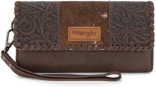 Montana West X Wrangler Women's Cowhide Wallet Trifold Phone Wristlet Wallets, Card Cases & Money Organizers Brown Clutch RFID Wallets for Womens Ladies Female Travel Credit Card Wallet WG196-W0563CF