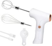 CHIDOYII Cordless Hand Mixer, Handheld Electric Whisk with 3 Speed Modes, Hand Held Egg Beater with 2 Detachable Stir Whisks (White)