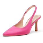 GENSHUO Womens Slingback Pointed Toe Stiletto Pumps Closed Toe Kitten Heels Slip on Elastic Strap Heel Sandals Wedding Party Homecoming Dress Shoes Hot Pink Size 9