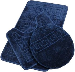 Pauwer Bathroom Rugs Sets 3 Piece Non Slip Bath Mat Sets, Contour Mat and Toilet Lid Cover Water Absorbent Bathroom Mat Washable Shower Mats Bath Rug Mat for Tub Shower and Bathroom, Navy