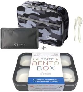 Camo Lunch Box for Boys | Bento Boxes with Bag, Ice Pack Set | Snack Containers for Kids Men Adults. 3 Leakproof Compartments, Container with Insulated Bags for School Lunches, Black Grey Camoflauge
