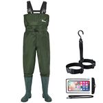 Ouzong Cleated Fishing Hunting 2-Ply Nylon/PVC Waterproof Boot-Foot Chest Wader, Green - 12