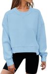 MEROKEETY Women's Oversized Cropped Sweatshirts Crewneck Fleece Workout Pullover Sweater Fall Outfits, Lightblue, Medium