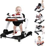 Kinder King Baby Walker with Music & Lights, 5 in 1 Baby Bouncer Activity Walker, Adjustable Height & Seat, Learning-Seated & Toddler Walk-Behind, Safety Bumper, Infant Walker Anti-Rollover, Black