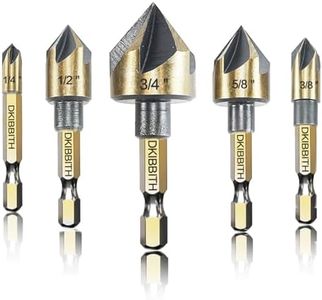 Countersink Drill Bit Set, 5pc, 1/4" Hex Shank, 82 Degree Countersink Holes for Screws to Sit Flush or Under The Surface of Metal Wood Plastic, Sizes 1/4, 3/8, 1/2, 5/8, 3/4 Inches with Storage Case