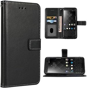 FDCWTSH Compatible with BlackBerry KEYone Wallet Case Wrist Strap Lanyard and Leather Flip Card Holder Stand Cell Accessories Mobile Folio Phone Cover for KEY1 Key 1 One BBB100-1 Women Men Black