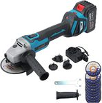 KATSU FIT-BAT 21V Brushless Cordless Angle Grinder with 4.0Ah Bettery and Charger, 115mm 125mm with Brushless Motor, 6 Speeds, 10Pcs 115mm Stainless Steel Grinding Discs Included