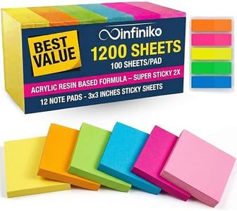 Sticky Notes 3x3 in (12 Pads) Bright Colored Super Self Sticky Pads - 100 Sheets/Pad - Easy to Post for School, Office Supplies, Desk Accessories